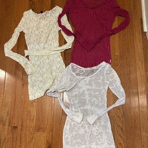 Bundle of 3 women's long-sleeve lace tops burnout knot top size small